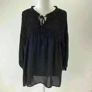 L ANA  A.N.A. Women Black Lightweight Blouse Top Shirt Sheer A83 Large